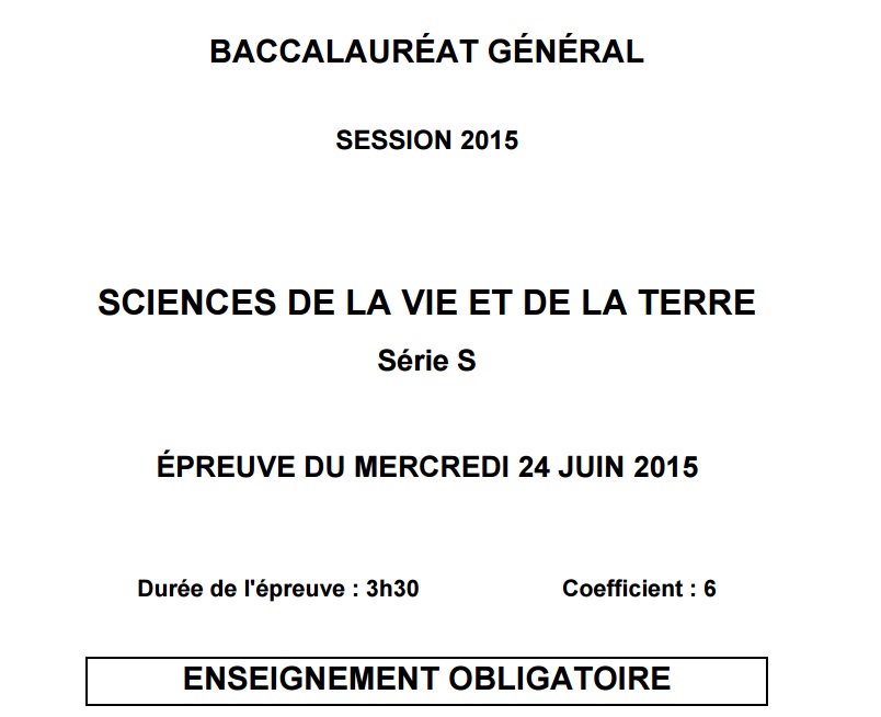 Sujet Du Bac Svt Serie S 2015 Vive Les Svt