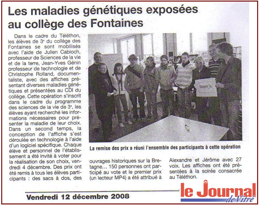 Téléthon 2008 : les 3èmes se mobilisent !