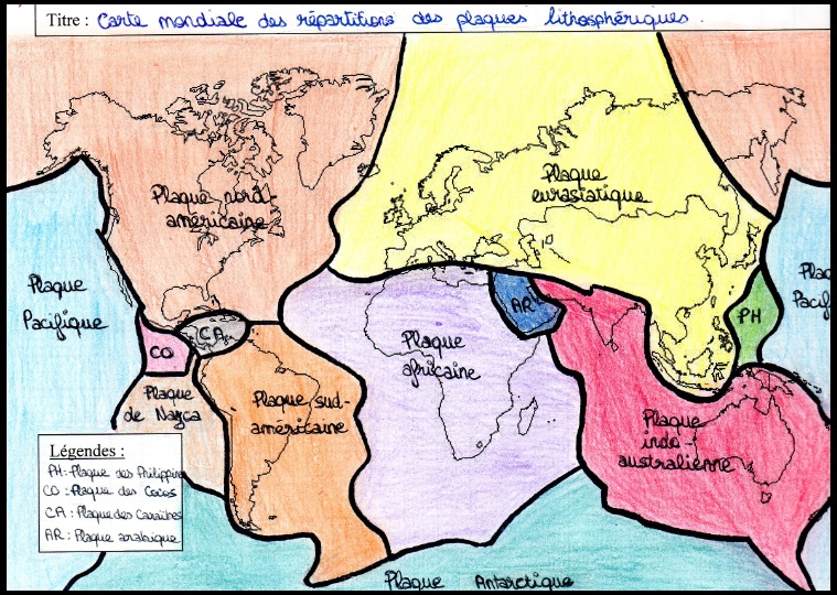 carte mondiale des principales plaques lithosphériques SVT