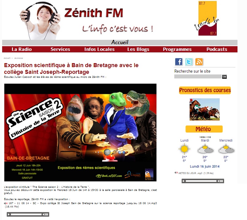 zénith FM Article expo science 2014