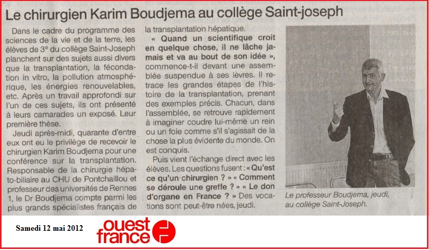 Karim Boudjema au collège Saint joseph - Bain de Bretagne