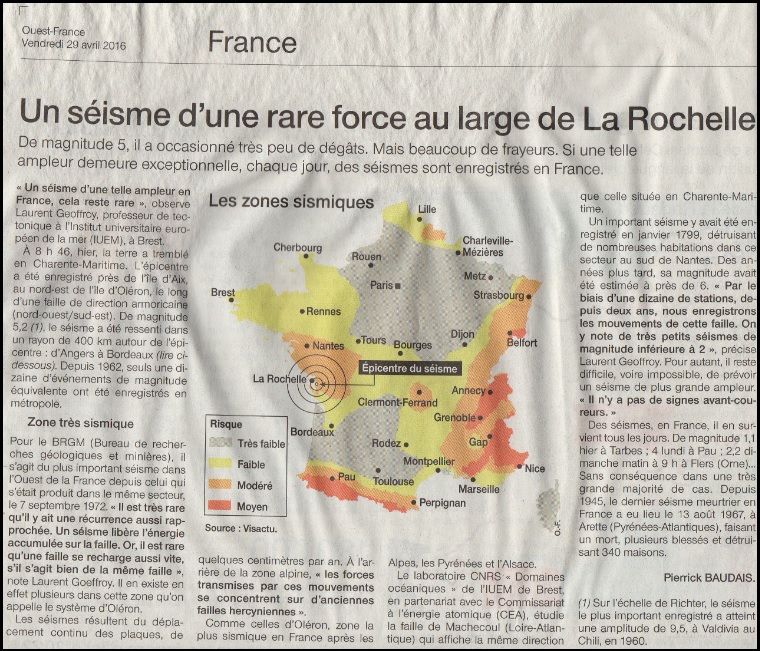séisme la Rochelle France avril 2016