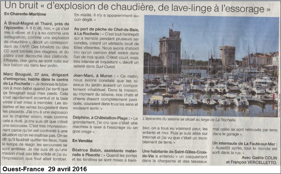 témoignage séisme La Rochelle Avril 2016