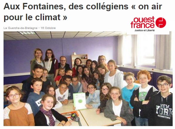 Ouest France Cop 21 Collège des Fontaines La Guerche de Bretagne climat