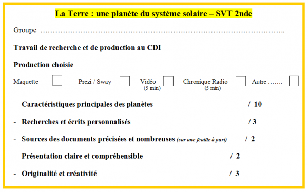 Evaluation Svt 5eme Systeme Solaire