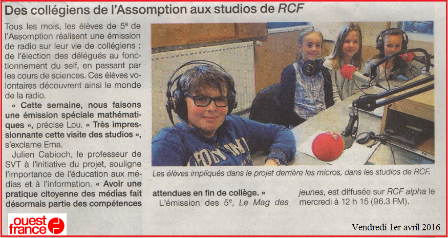 radio RCF collège lycée Assomption Rennes