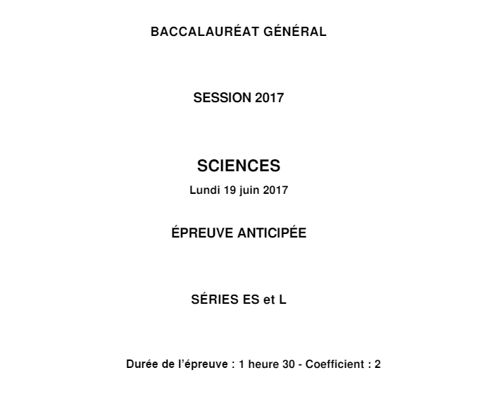 Bac Sciences 2017 : sujet de métropole