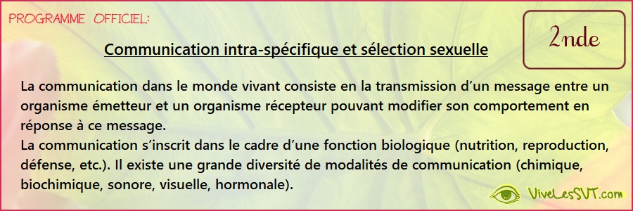 Communication intra-spécifique et sélection sexuelle – SVT 2nde