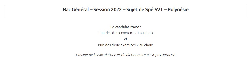 Bac 2022 : sujet de spécialité SVT en Polynésie